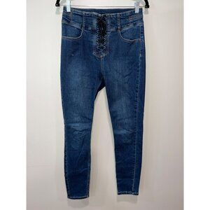Free People Lace-Up Jeans With Back Pockets Dark Wash Denim Size‎ 28